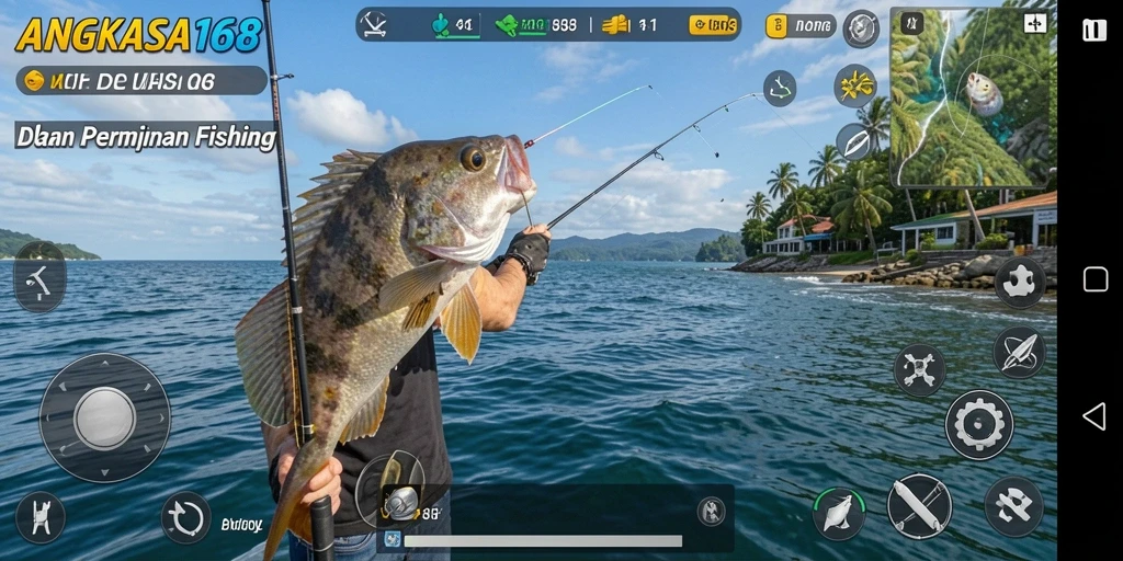Screenshot gameplay ANGKASA168 yang menunjukkan suasana memancing yang menegangkan.