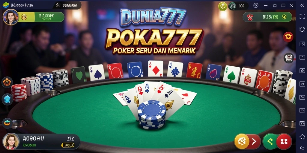 Tampilan gameplay menarik dalam DUNIA777 dengan suasana poker yang menggembirakan.