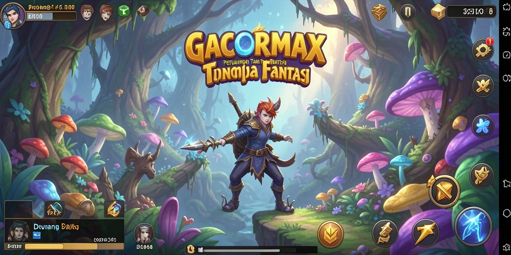 Screenshot GACORMAX menunjukkan karakter utama dalam aksi di dunia petualangan yang indah.