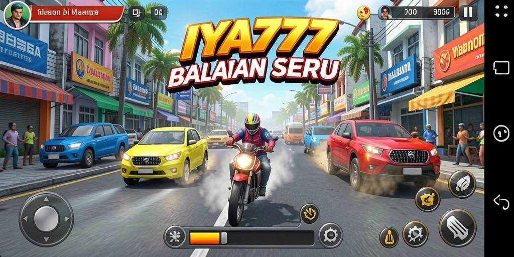 Tampilan seru gameplay balap IYA777 dengan mobil yang melaju kencang.