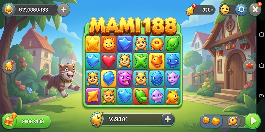 Screenshot gameplay MAMI188 dengan elemen Match-3 yang penuh warna.