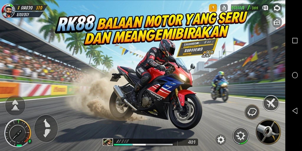 Tampilan gameplay RK88 yang mendebarkan dan penuh aksi balapan motor.