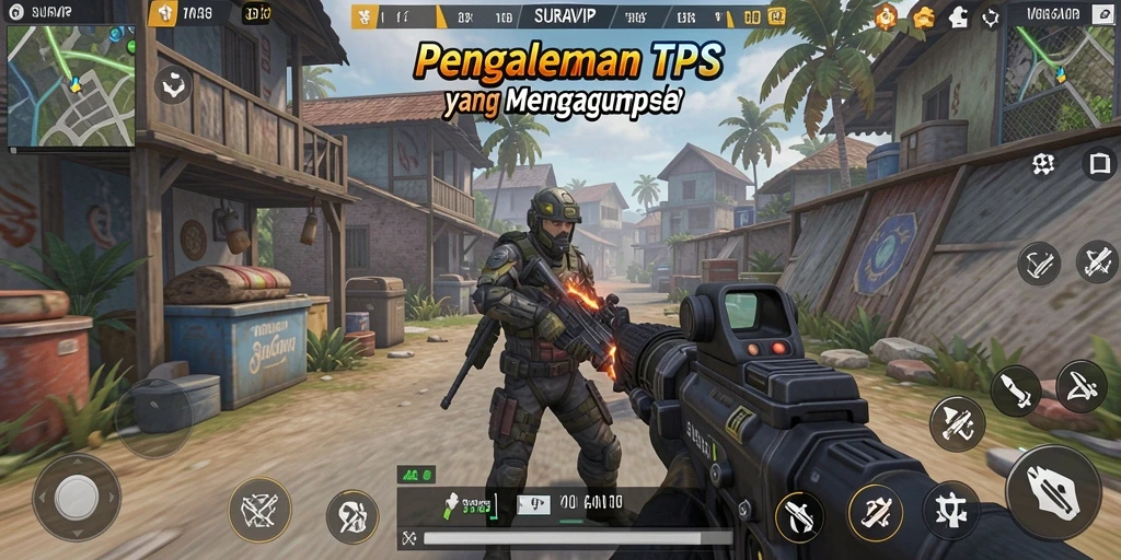 Tampilan gameplay SURGAVIP dengan aksi tembak-menembak yang intens.